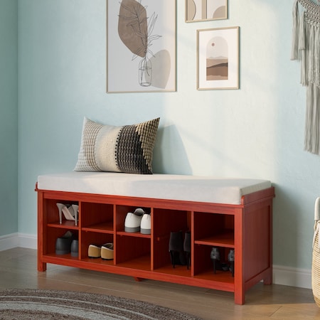 John Louis Home Solid Wood 10 Bin Shoe Storage Bench Red Mahogany JLH-SB-M